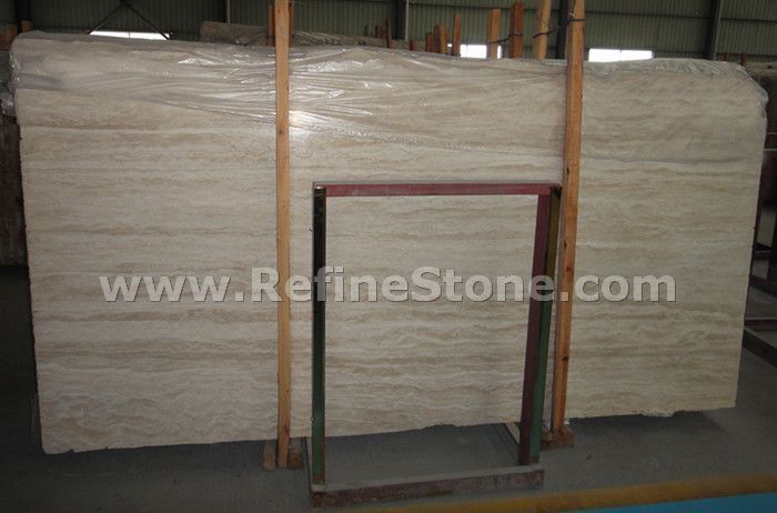 cream white travertine marble slab