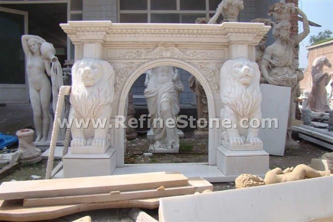 Fireplace with lion carved