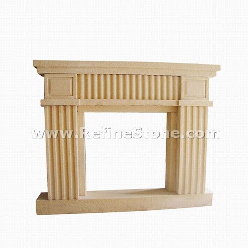 Beige sandstone fireplace