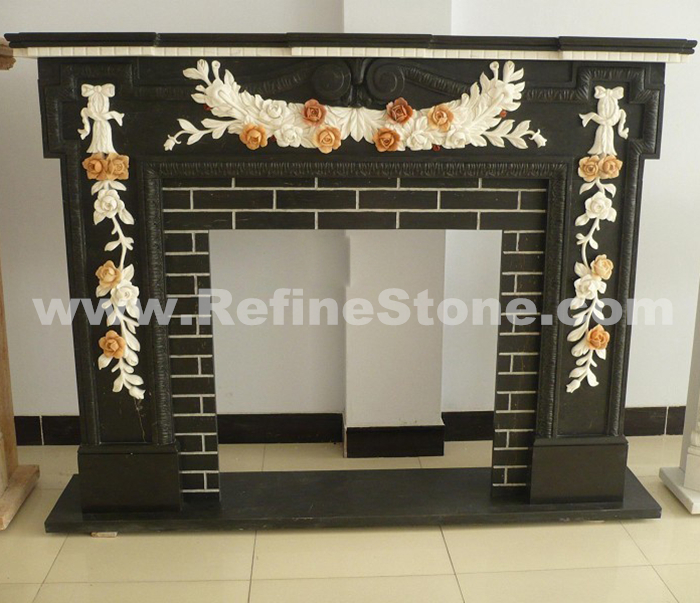 Black Marble Carving Fireplace