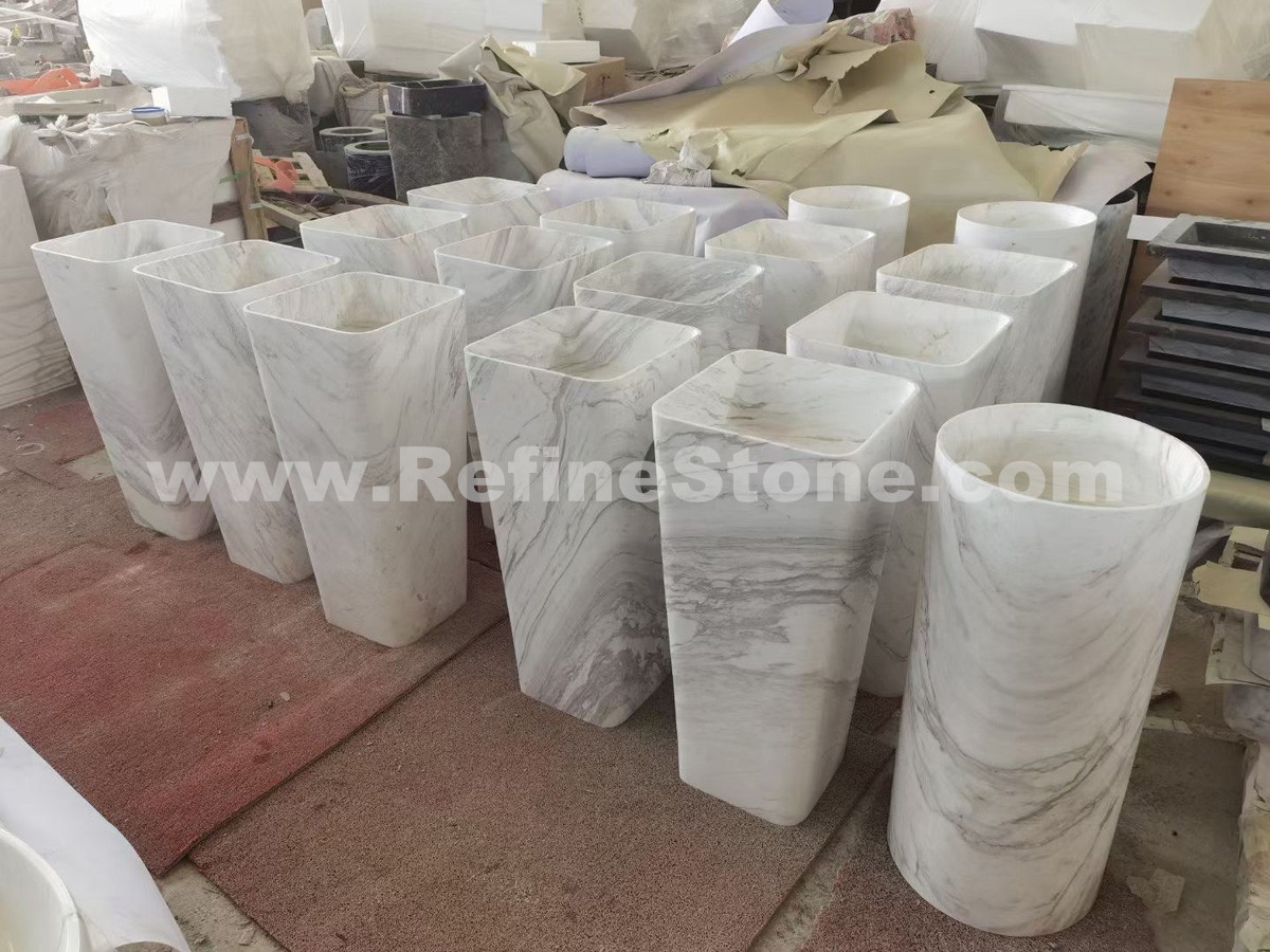 Volakas White Marble Wash Pedestal stone Basin