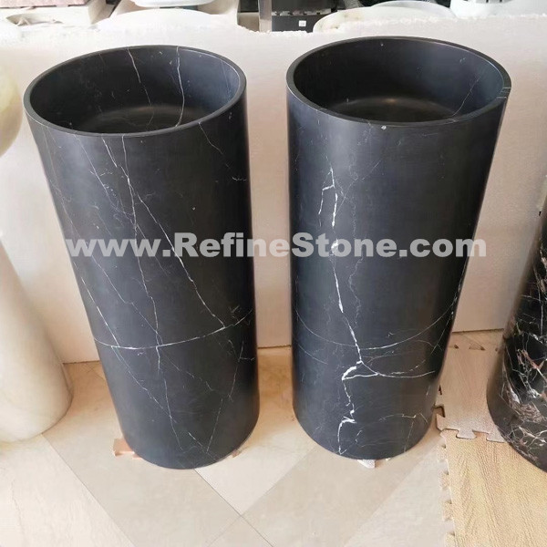 nero marquina black marble honed Pedestal stone sink