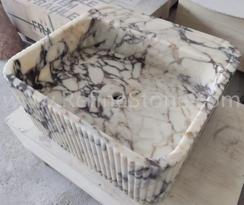Square calacatta viola marble sink