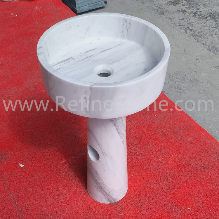 Volakas white marble pedestal sink